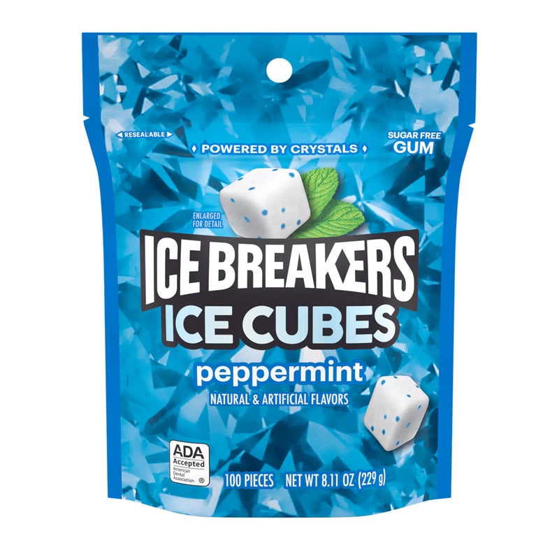 ICE BREAKERS Ice Cubes Peppermint Sugar Free Chewing Gum Pouch, 8.11 oz (100 Pieces) - Image 2